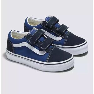 🛹13.5 VANS Kids Old Skool V Shoe Velcro Skater Sneakers Navy Blue White
